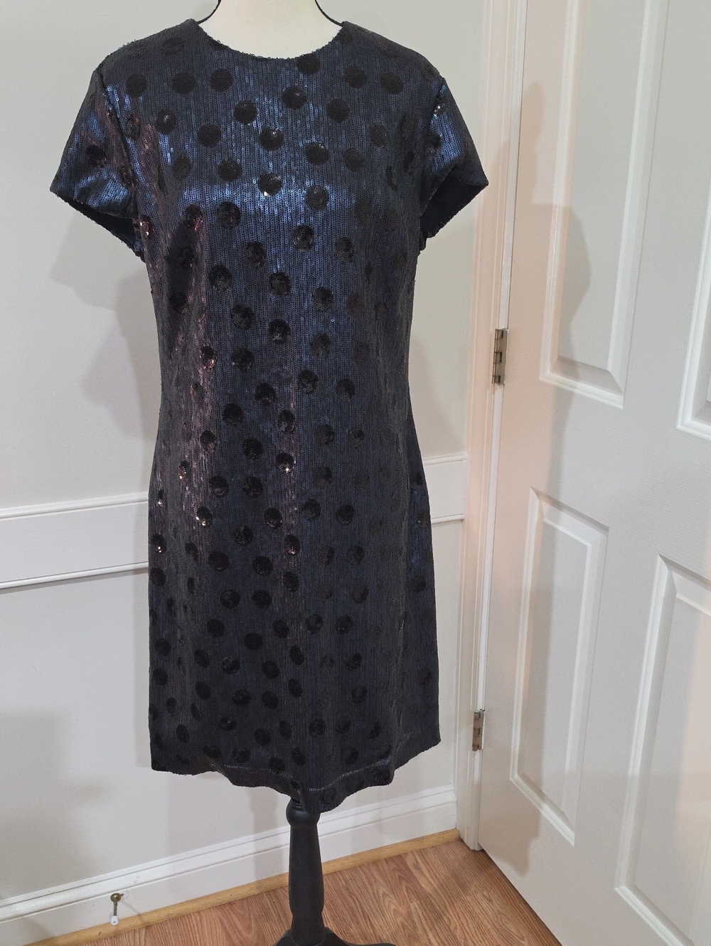 Lauren Ralph Lauren Carona Polka Dot Sequin Cocktail Dress Navy Black - Size 14